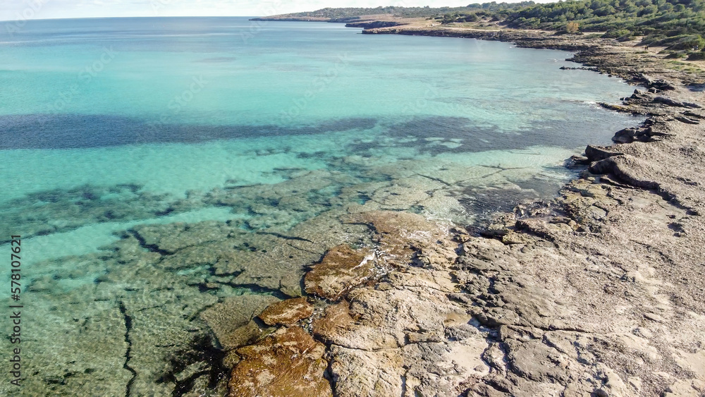aerial view natural paradise beach in the mediterranean, Calamillor, Majorca, Balearic Islands