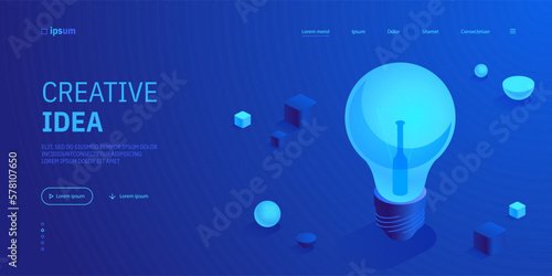 Electrical light bulb icon. Creative idea, insight, inspiration and imagination, successful business innovation concept. Isometric vector illustration for visualization of business presentation