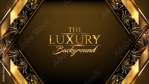 Dark Brown Golden Royal Awards Graphics Background. Side Corner Floral Lines Elegant Shine Modern Template. Luxury Premium Corporate Template Banner Certificate Wedding and Marriage Card Design.