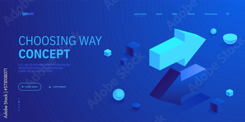 Arrows pointing forward and backward or left and right icon in isometric view. Direction of movement, navigation, choosing way concept. Vector illustration for visualization of business presentation