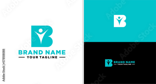 LETTER B LOGO FITNESS PEOPLE NEGATIVE SPACE EDITABLE