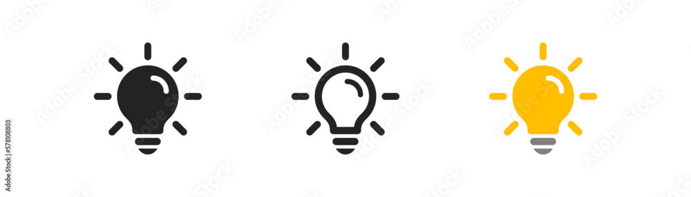 Lightbulb icon on light background. Idea symbol. Electric lamp, light, innovation, solution, creative thinking, electricity. Outline, flat and colored style. Flat design. Vector illustration. Lightbulb icon on light background. Idea symbol. Electric lamp, light, innovation, solution, creative thinking, electricity. Outline, flat and colored style. Flat design. Vector illustration.