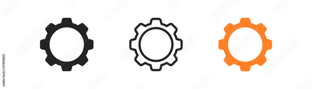 Gear icon on light background. Settings symbol. Cog wheel, mechanism, engine, workflow, factory, teamwork, robotic. Outline, flat and colored style. Flat design. Vector illustration. Gear icon on light background. Settings symbol. Cog wheel, mechanism, engine, workflow, factory, teamwork, robotic. Outline, flat and colored style. Flat design. Vector illustration.
