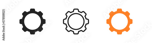 Gear icon on light background. Settings symbol. Cog wheel, mechanism, engine, workflow, factory, teamwork, robotic. Outline, flat and colored style. Flat design. Vector illustration.