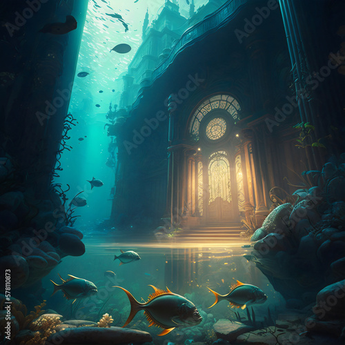 The Lost City of Atlantis: A Digital Painting Depicting its Mysterious Fate. Generative AI