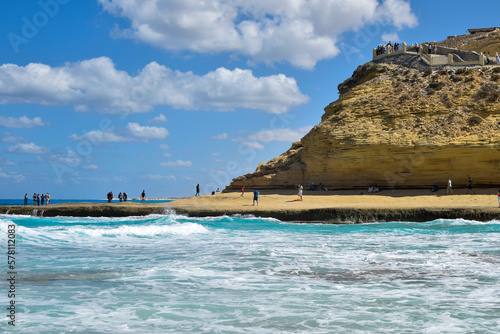 Fototapeta Naklejka Na Ścianę i Meble -  Beautiful natural view of agebah beach and rock cliffs in marsa matrouh Egypt during daytime