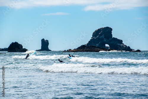 Arch Rock and Rocks Along Coast in Summer of Indian Beach, Ecola State Park, Oregon Coast