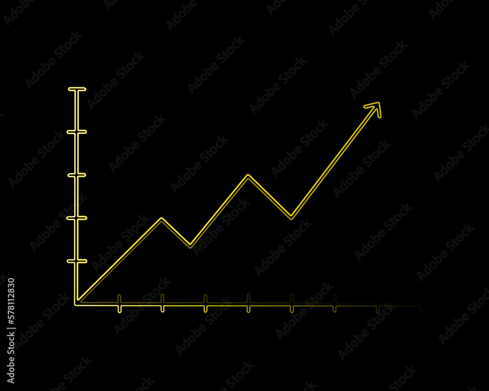 Vector isolated illustration of success with neon effect. Financial report. Growth graphic. Vector isolated illustration of success with neon effect. Financial report. Growth graphic.