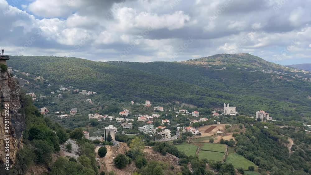 Mountain top and nature view - Aerial view of Jezzine town in Lebanon, on an altitude of 1000m, surrounded by mountain peaks and pine forests - South Lebanon Mountain top and nature view - Aerial view of Jezzine town in Lebanon, on an altitude of 1000m, surrounded by mountain peaks and pine forests - South Lebanon