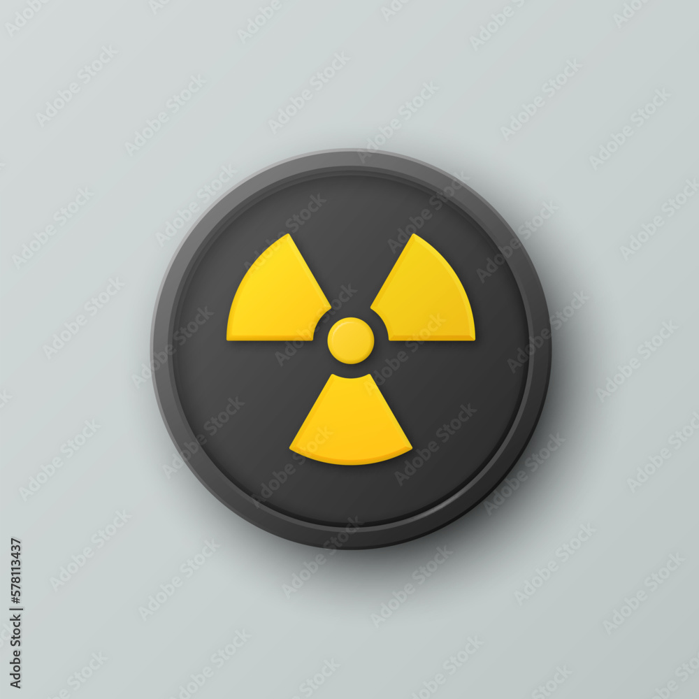 Vector 3d Realistic Round Yellow and Black Warning, Danger Nuclear Symbol Isolated. Radioactive Warning Sign, Pin Badge, Button. Design Template. Front, Top View Vector 3d Realistic Round Yellow and Black Warning, Danger Nuclear Symbol Isolated. Radioactive Warning Sign, Pin Badge, Button. Design Template. Front, Top View