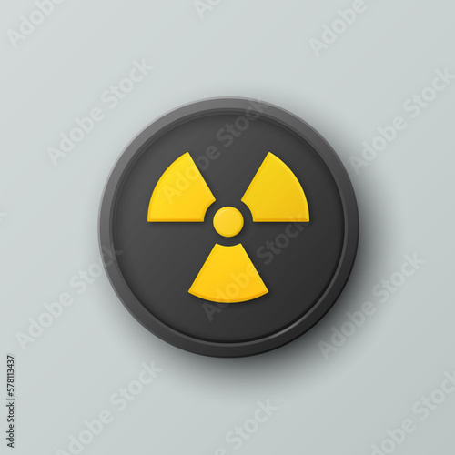 Vector 3d Realistic Round Yellow and Black Warning, Danger Nuclear Symbol Isolated. Radioactive Warning Sign, Pin Badge, Button. Design Template. Front, Top View
