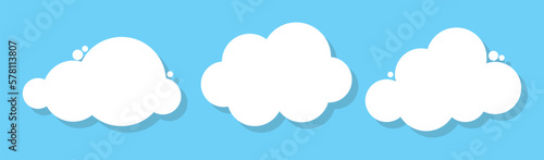 Set of White Cloud Icons in trendy flat style isolated on blue background. Cloud symbol for your web site design, logo, app. Vector illustration