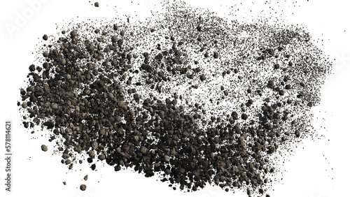 Obraz na płótnie flying rocky debris, pebbles with dust, isolated on transparent background w salonie