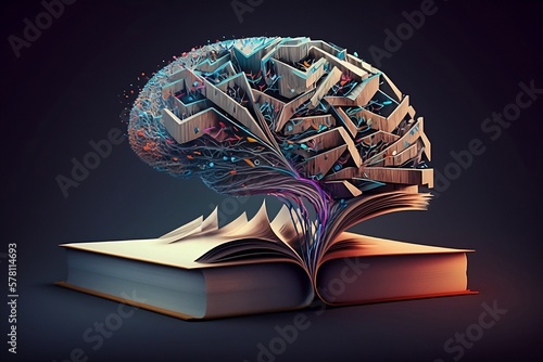 Conceptual art of the brain books like science and knowledge 