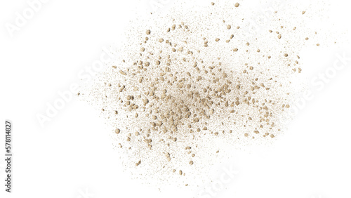 Photo flying rocky debris, pebbles with dust, isolated on a transparent background