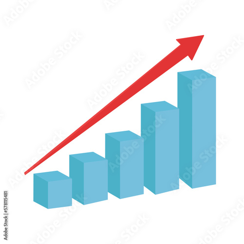 Statistics histogram graph with up arrow. Vector infographic with steps. Vector illustration