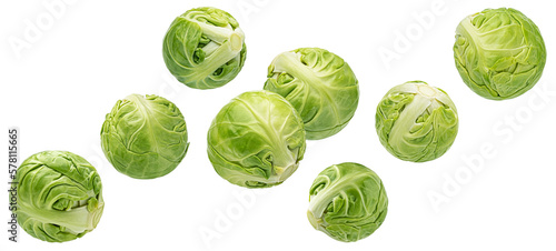 Falling brussels sprouts isolated on white background