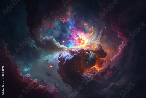 Celestial Dawn: The Genesis of a Galaxy. Ai generative