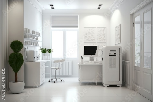 Modern medical office interior with doctor's workplace. AI Generation