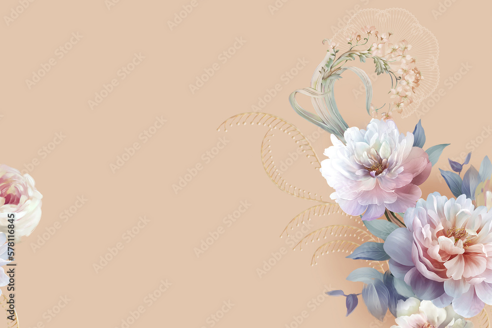 Obraz premium Watercolor flowers, roses, peonies, paisley·