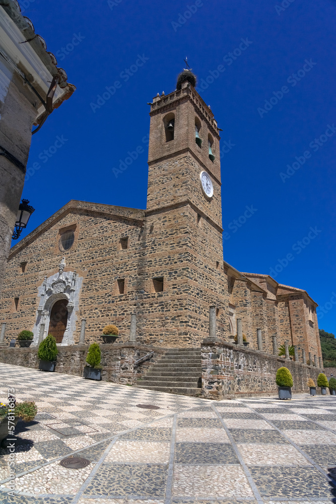 Beautiful church of San Martin in Almonaster La Real in Huelva province, Andalucia, Spain.