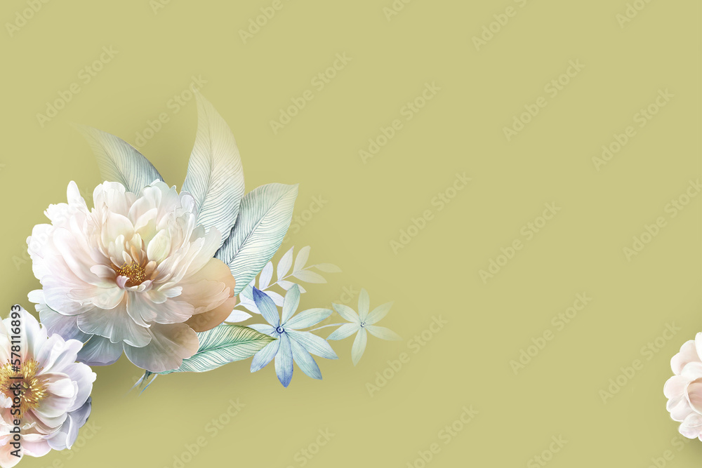 Naklejka premium Watercolor flowers, roses, peonies, paisley·