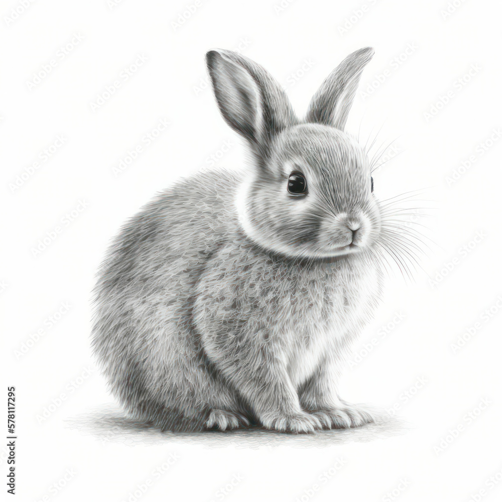 Obraz premium Drawing gray rabbit isolate on white background . generative AI