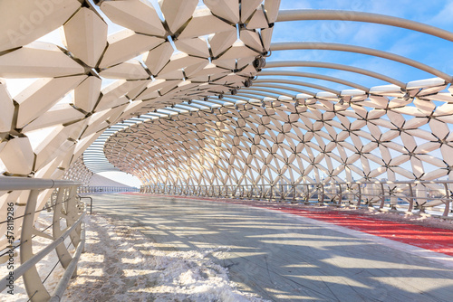 Photos Modern architectural urbanistic Atyrau fish bridge across Ishim river