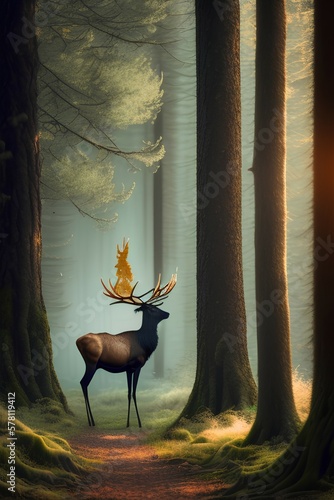Elk in the wood - generative ai © unalcreative
