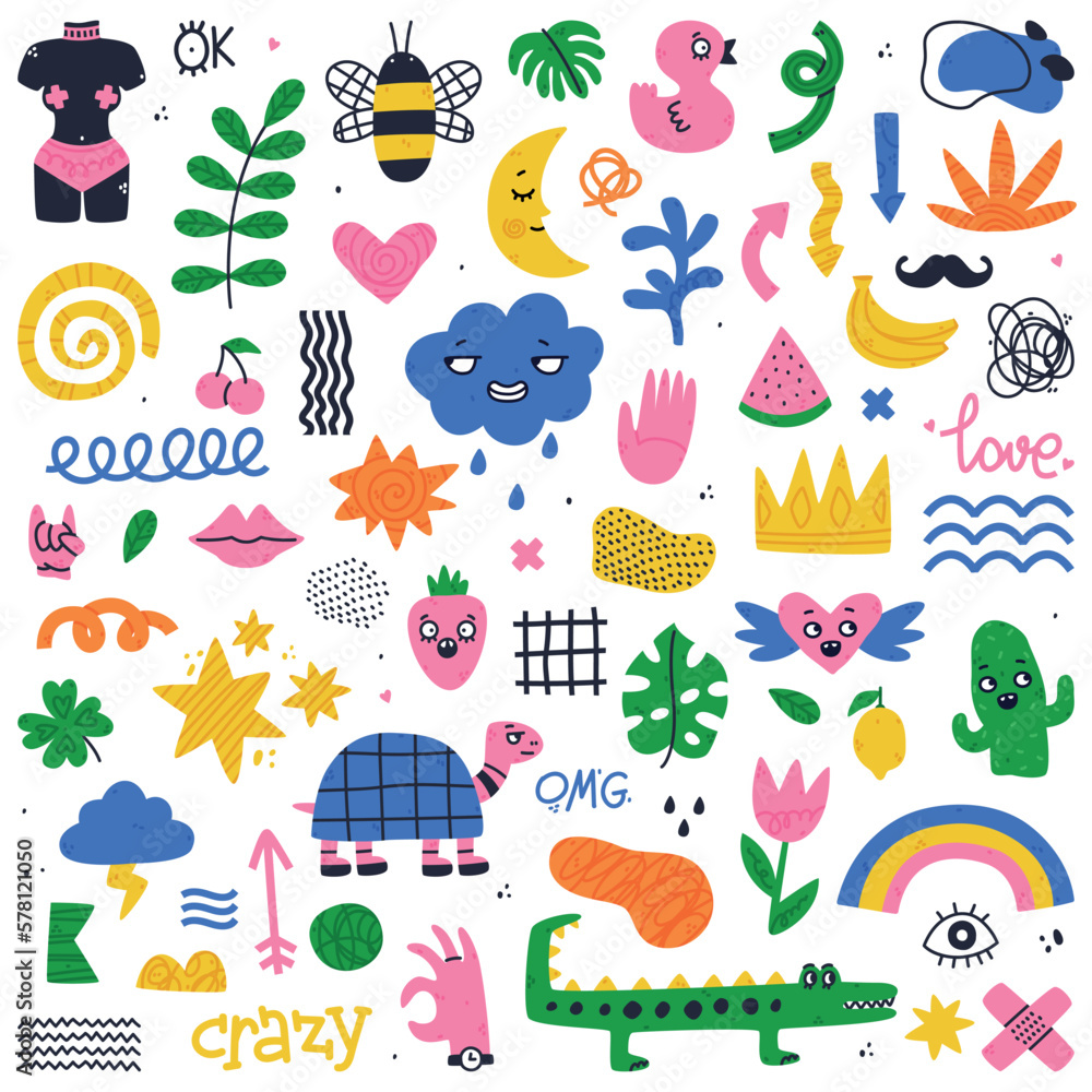 Creative Elements and Doodle Colorful Shapes and Forms Vector Set