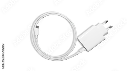 A white USB type C charger cable isolated on transparent background photo