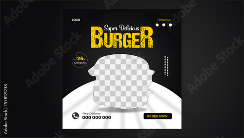 Healthy yammy testy Delicious Burger Hot Spicy Social media Post Template Design.