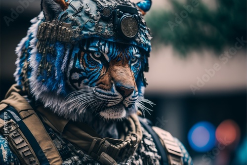 tiger headed soldier by AI Generation 