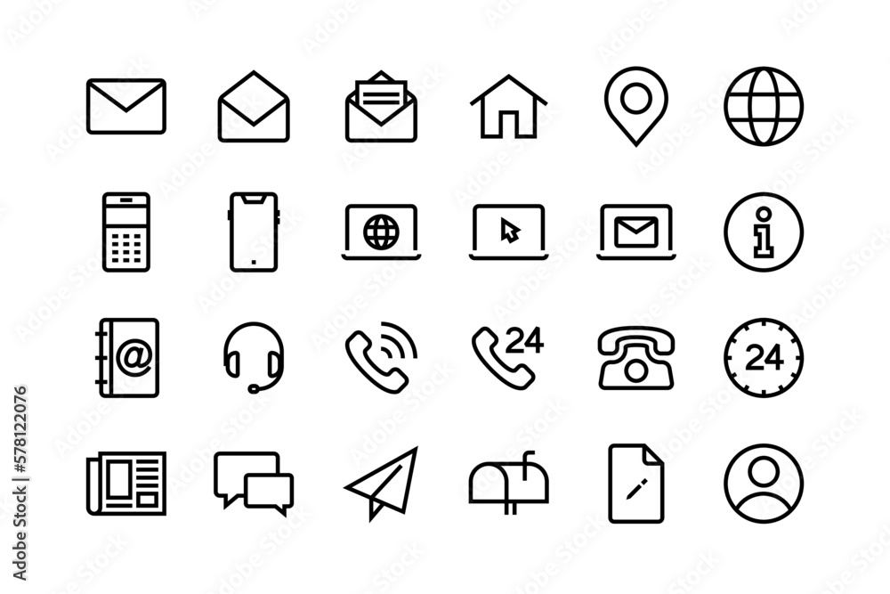 Contact us icon set with adjustable line weight Contact us icon set with adjustable line weight