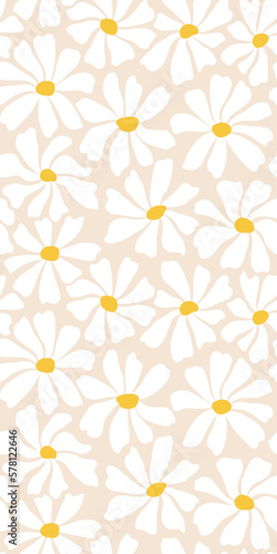 Groovy daisy flower seamless pattern. Cute hand drawn floral background.