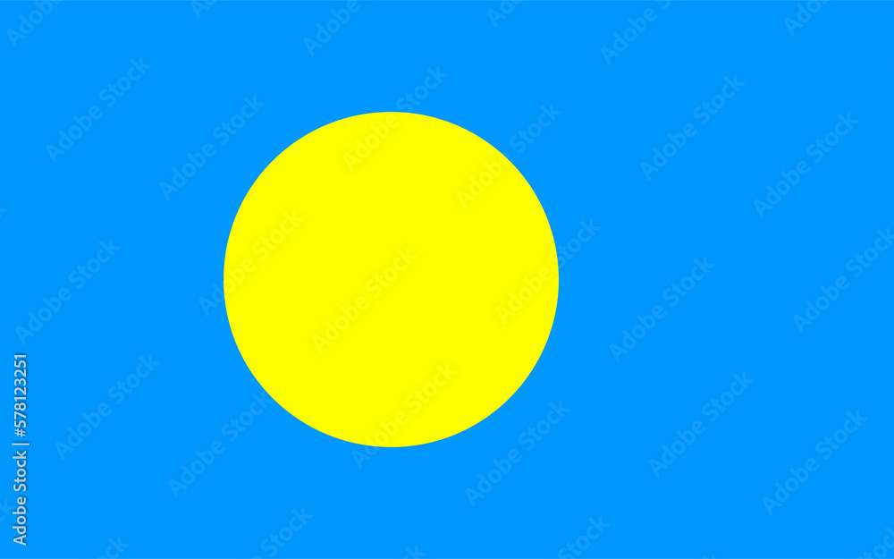 Flag of the Republic of Palau. The national symbol of the State of Palau. Country in Oceania.