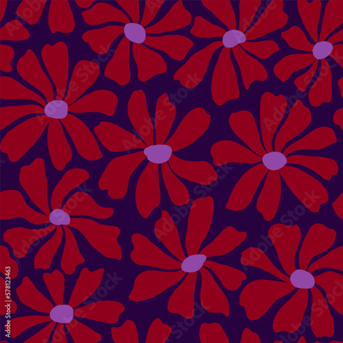 Groovy daisy flower seamless pattern. Cute hand drawn floral background.