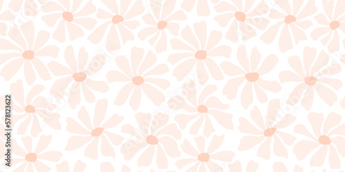 Groovy daisy flower seamless pattern. Cute hand drawn floral background.