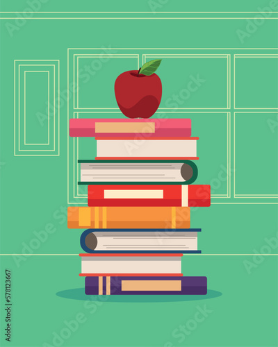 pile books with apple