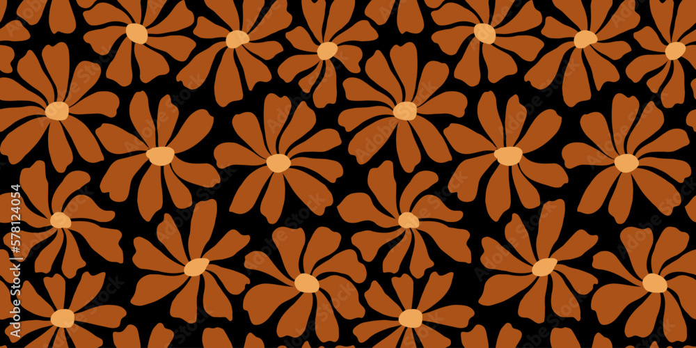 Groovy daisy flower seamless pattern. Cute hand drawn floral background. Groovy daisy flower seamless pattern. Cute hand drawn floral background.