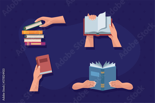 hands and text books icons