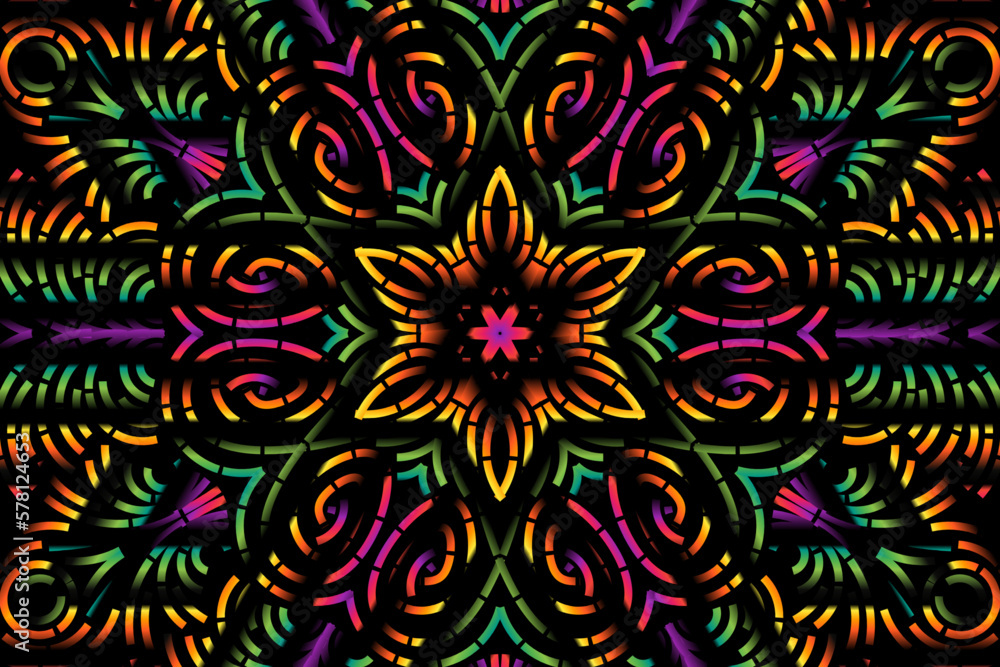 Beautiful caleidoscope symmetrical colourful gradient flowers line art of traditional background batik dayak ornament design template elements
Beautiful caleidoscope symmetrical colourful gradient flowers line art of traditional background batik dayak ornament design template elements