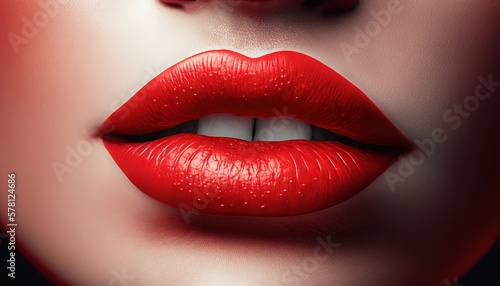 Closeup of female red lips. Macro shot. Generative AI