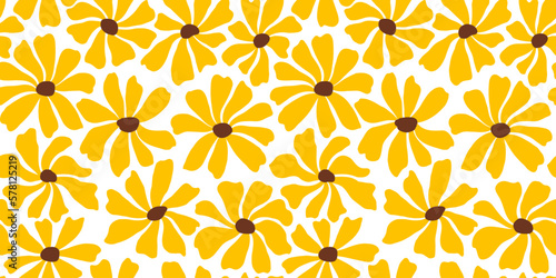 Groovy daisy flower seamless pattern. Cute hand drawn floral background.