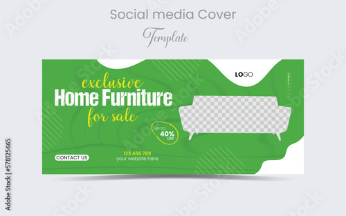 Furniture sale Facebook cover page design, web banner for furniture product promotion, sale banner template
