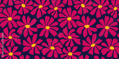 Groovy daisy flower seamless pattern. Cute hand drawn floral background.