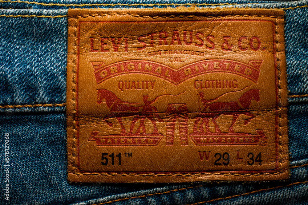 Kharkov Ukraine . Levi's 511 leather label jeans background  Photos | Adobe Stock