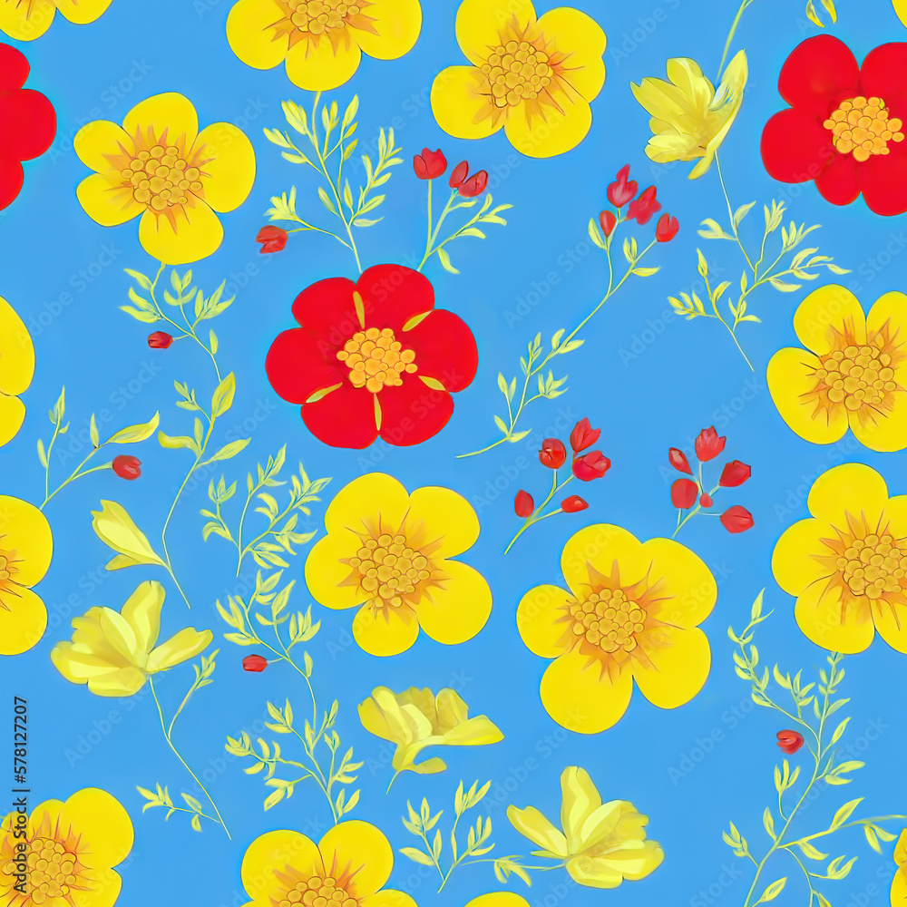 Seamless red and yellow floral pattern illustration Seamless red and yellow floral pattern illustration