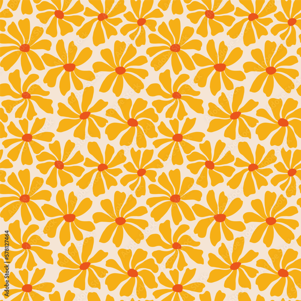 Groovy daisy flower seamless pattern. Cute hand drawn floral background. Groovy daisy flower seamless pattern. Cute hand drawn floral background.