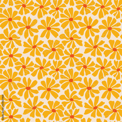 Groovy daisy flower seamless pattern. Cute hand drawn floral background.